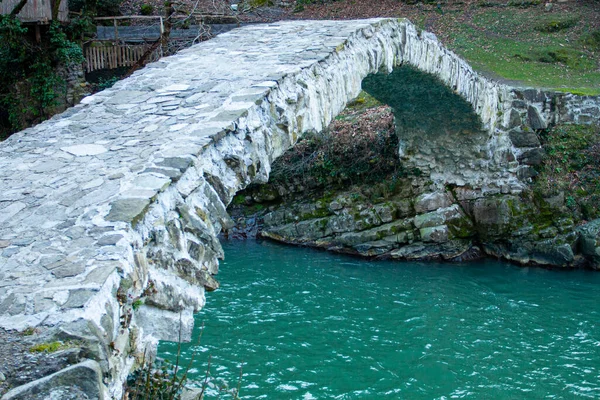 Antigua Piedra Arqueada Makhuntseti Puente Qween Tamars Sobre Río Montaña — Foto de Stock