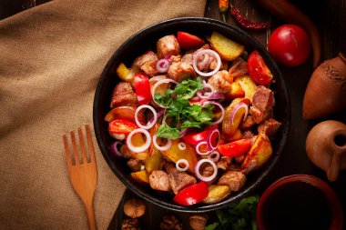 Ojahuri, Gürcü mutfağı, etli patates, Gürcü geleneksel yemeği, yatay, kırsal 