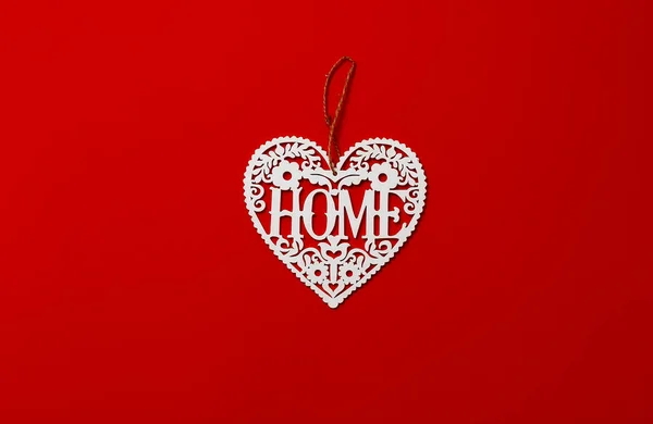 Plywood Topper White Heart Red Background Top View Inscription Home — Stock Photo, Image