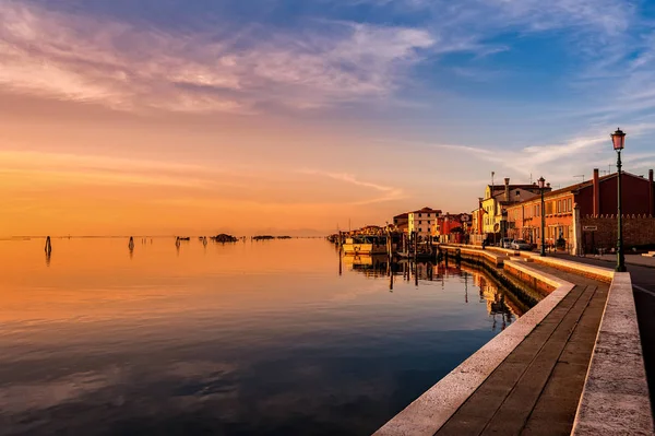 Coucher Soleil Romantique Sur Lagune Venise Île Pellestrina Ville — Photo