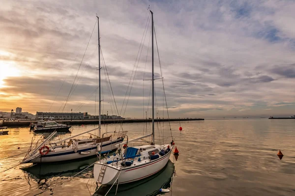 Barcos Recreio Atracados Porto Pôr Sol Trieste Itália — Fotografia de Stock