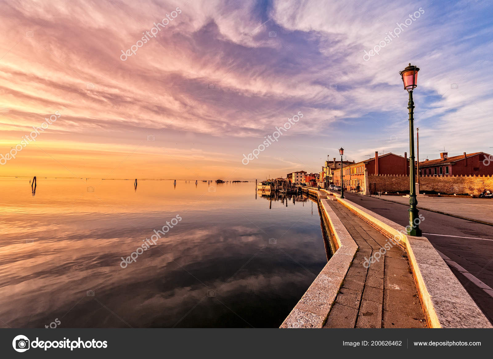 Coucher Soleil Romantique Sur Lagune Venise île Pellestrina