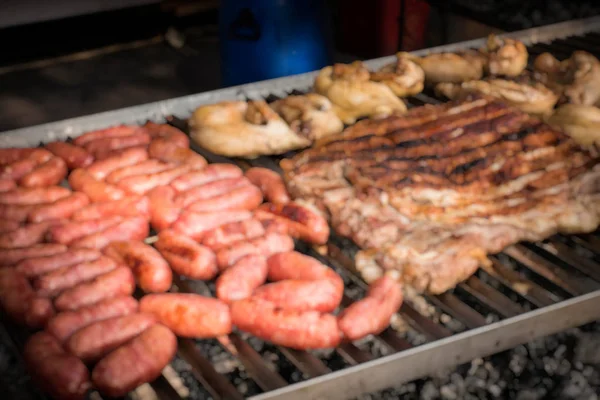 Fondo Borroso Barbacoa Comida Callejera Para Venta — Foto de Stock