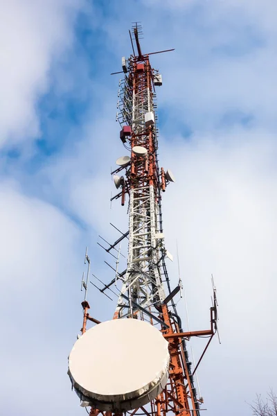 Telecommunication mast TV antennas wireless technology with blue