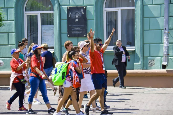 Nijniy Novgorod. Rusya. 24 Haziran 2018. FIFA-2018. Panama hayranlarından şehrin sokak yürüyüş