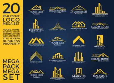 Mega Set ve Büyük Grup, Emlak, İnşaat ve İnşaat Logosu Vektör Tasarımı Eps 10