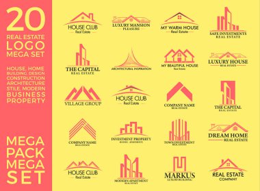 Mega Set ve Büyük Grup, Emlak, İnşaat ve İnşaat Logosu Vektör Tasarımı Eps 10