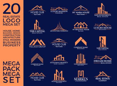 Mega Set ve Büyük Grup, Emlak, İnşaat ve İnşaat Logosu Vektör Tasarımı Eps 10