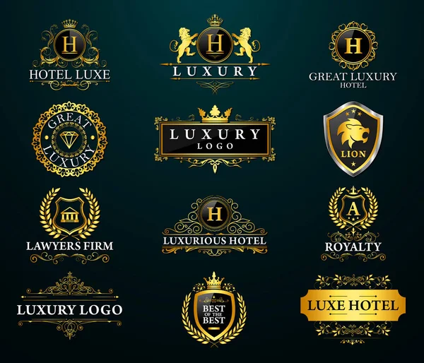 Grand Ensemble Luxe Design Vectoriel Logo Royal Élégant — Image vectorielle