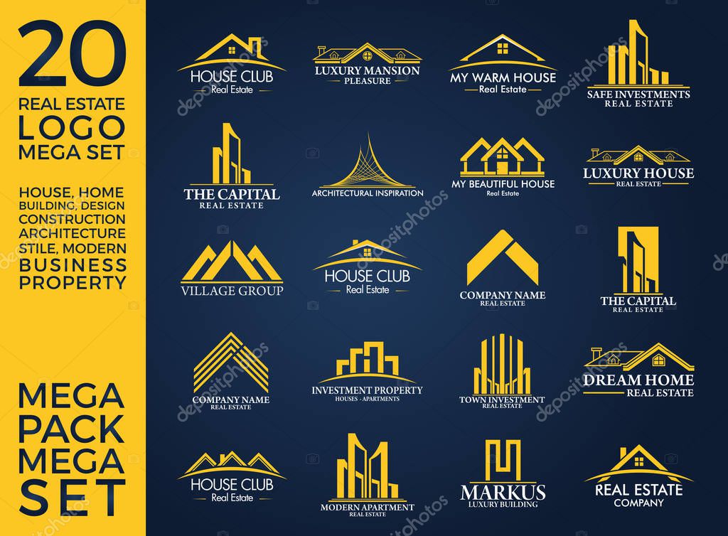 Mega Set and Big Group, Real Estate, Building and Construction Logo Vector Design Eps 10