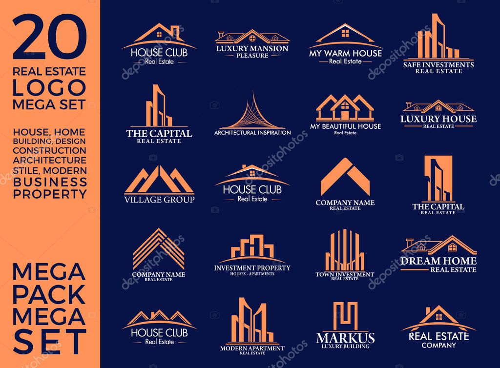 Mega Set and Big Group, Real Estate, Building and Construction Logo Vector Design Eps 10