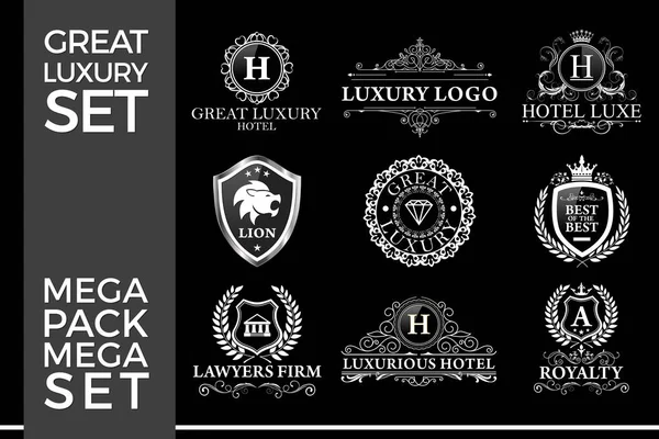Grande Conjunto Luxo Real Elegante Logo Vector Design — Vetor de Stock