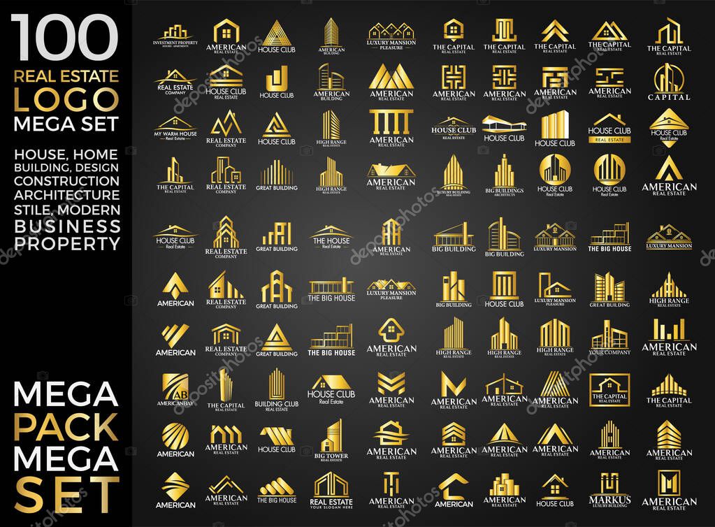 Mega Set and Big Group, Real Estate, Building and Construction Logo Vector Design Eps 10