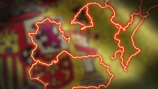 Animación Línea Neón Del Mapa España Bandera España — Vídeos de Stock