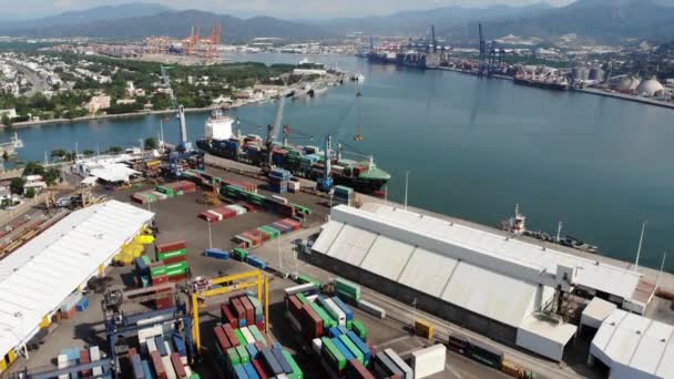 Letecký Pohled Kontejnerový Terminál Pro Dovoz Vývoz Mexika Přístavu Manzanillo — Stock video