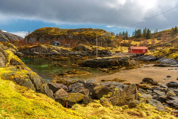 Landschappelijk Uitzicht Noors Dorp Schattig Huis — Stockfoto