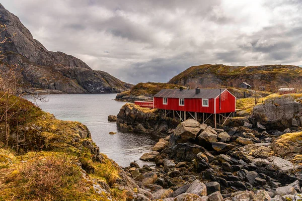 Scenic Kilátás Norvég Falu Aranyos Ház — Stock Fotó