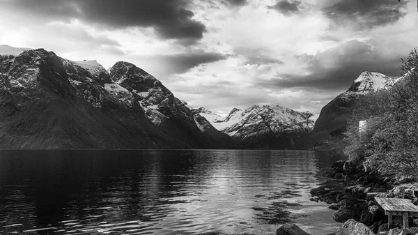 Schwarzweiß Naturfoto Mit See Natur — Stockfoto