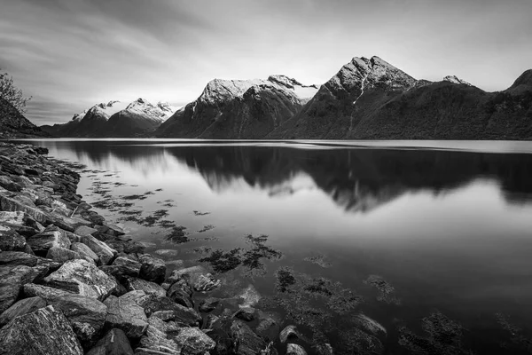 Schwarz Weiß Aufnahme Felsen Seewasser Der Natur — Stockfoto