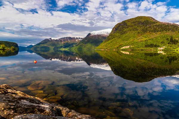 Schoonheid Natuur Zonsondergang Hemel Meer Bergen — Stockfoto
