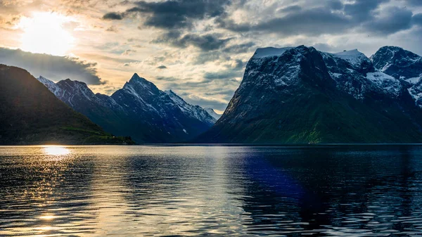 nature photography, sunset sky and lake with mountains