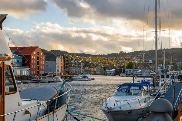 Γραφική Θέα Νορβηγικού Χωριού Σπιτιών Και Σκαφών — Φωτογραφία Αρχείου
