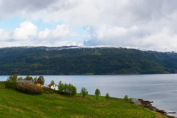 Jezero Horách Příroda Krásy Kopce Stromy Obloha — Stock fotografie