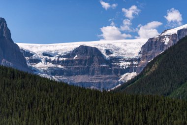 Jasper Ulusal Parkı, Alberta, Kanada 'da manzaralı dağlarla dolu güzel bir manzara.