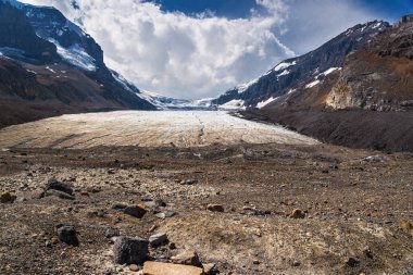 Jasper Ulusal Parkı, Alberta, Kanada 'da manzaralı dağlarla dolu güzel bir manzara.