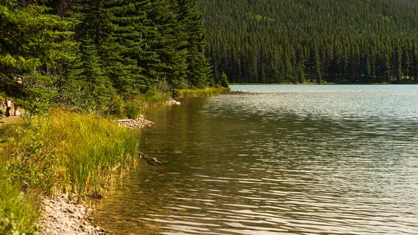 İki Jack Gölü ve manzaralı dağlar, Alberta, Kanada