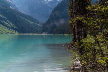 Banff Ulusal Parkı, Alberta, Kanada 'da zümrüt gölü ve manzaralı dağlarla güzel doğal manzara.