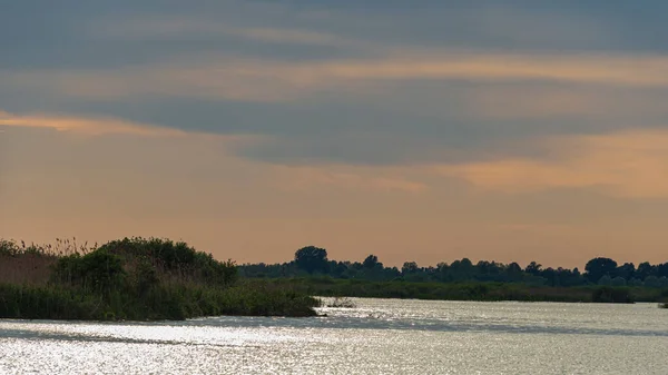 Vue Panoramique Sur Rivière Mincio Coucher Soleil Lombardie Italie — Photo