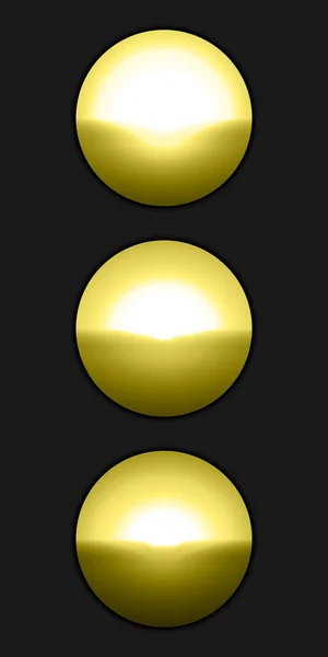 暗い背景に金のボール グラフィック デザインのベクトルの要素 異なる強度の明るい反射ゴールド ボタンの設定します — ストックベクタ