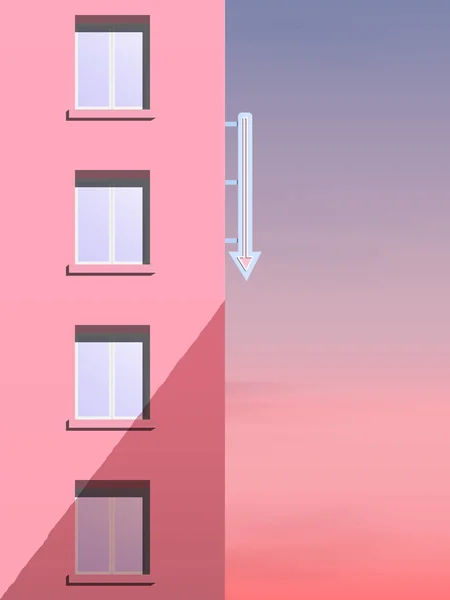 Része egy többszintes rózsaszín ház az ég ellen — Stock Vector