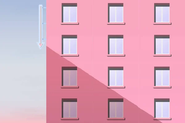 Része egy többszintes rózsaszín ház az ég ellen — Stock Vector