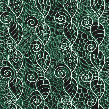 Stilize yaprakları ve spiraller. Dikişsiz desen.