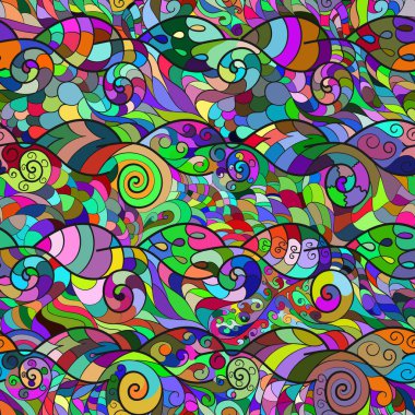 Stilize yaprakları ve spiraller renkli Dikişsiz deseni