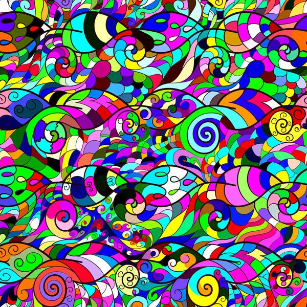 Stilize yaprakları ve spiraller renkli Dikişsiz deseni