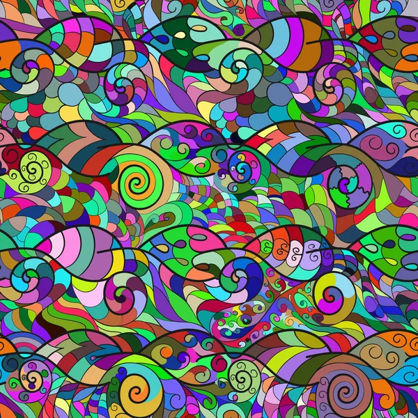 Stilize yaprakları ve spiraller renkli Dikişsiz deseni