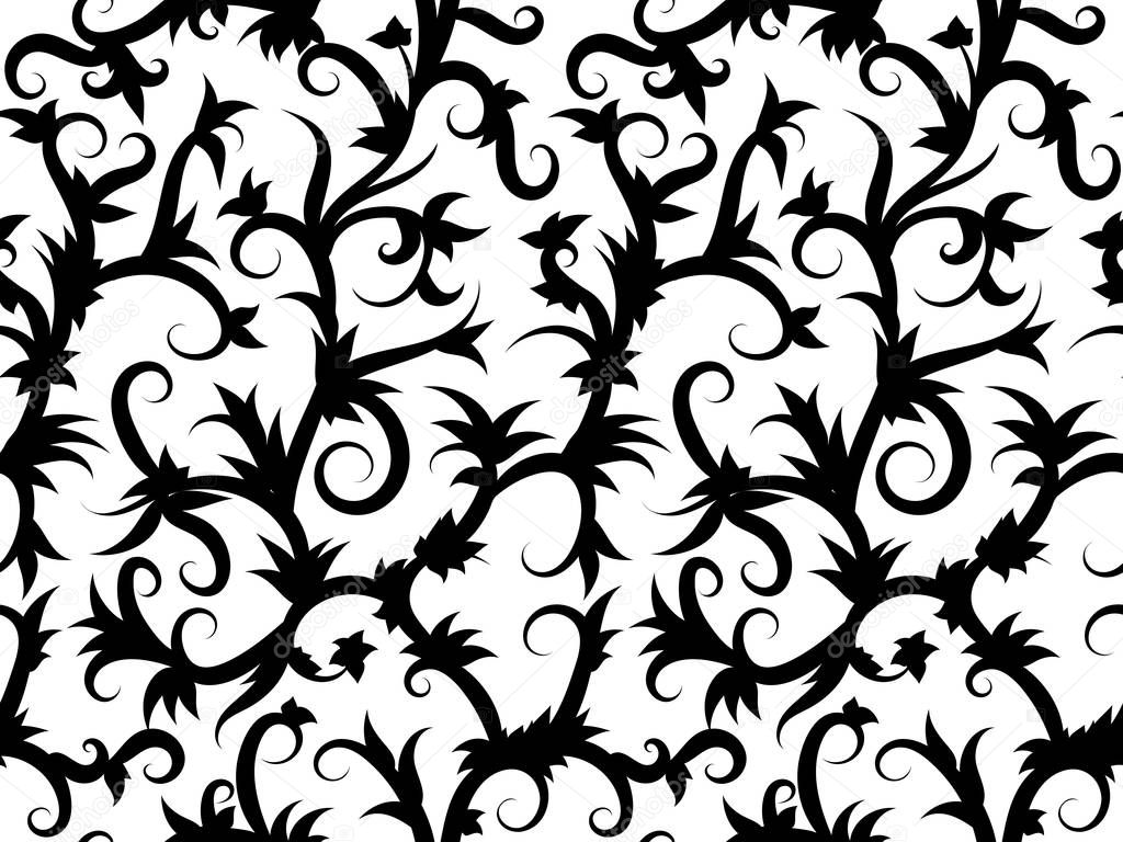 Tropical vine. Black and white seamless pattern