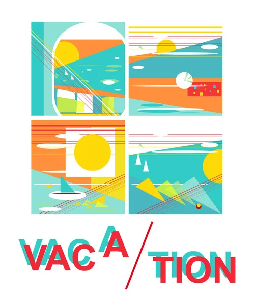 Bunte Vektorillustration Von Urlaubskarten Retro Stil Weißer Hintergrund — Stockvektor