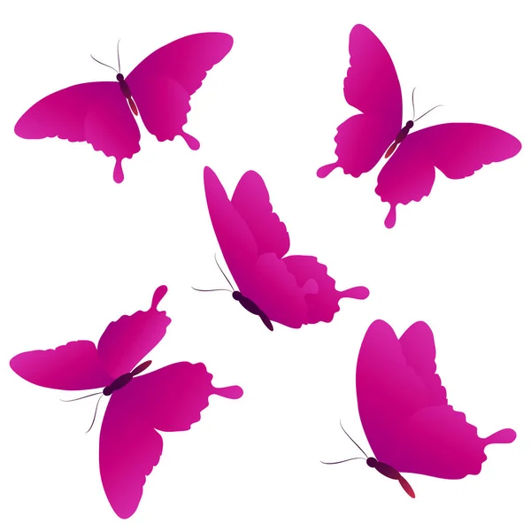 Kleurrijke Vectorillustratie Van Mooi Roze Vlinders Geïsoleerd Witte Achtergrond — Stockvector
