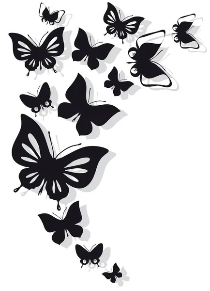 Ilustración Vectorial Mariposas Negras Aisladas Sobre Fondo Blanco — Vector de stock