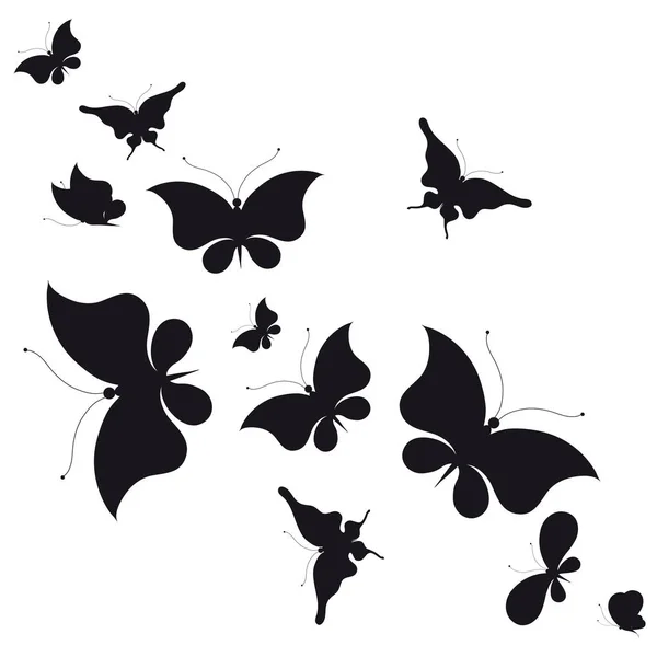 Illustration Vectorielle Papillons Noirs Isolés Sur Fond Blanc — Image vectorielle