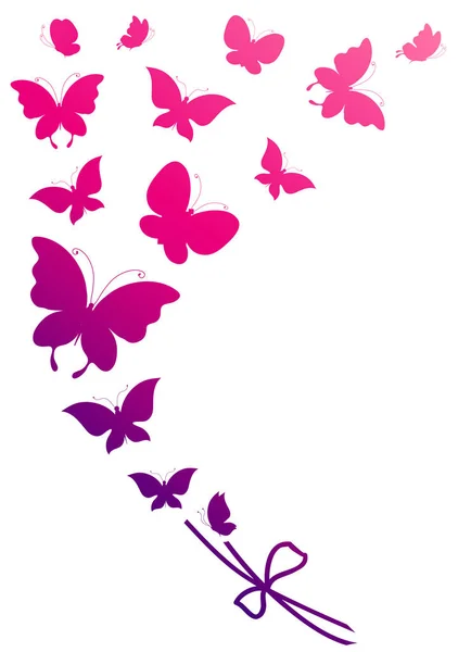 Colorful Vector Illustration Beautiful Pink Butterflies Isolated White Background — Stock Vector