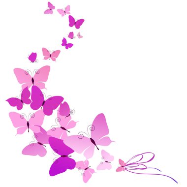 Beyaz arka plan üzerinde izole güzel pembe kelebekler renkli vektör çizim