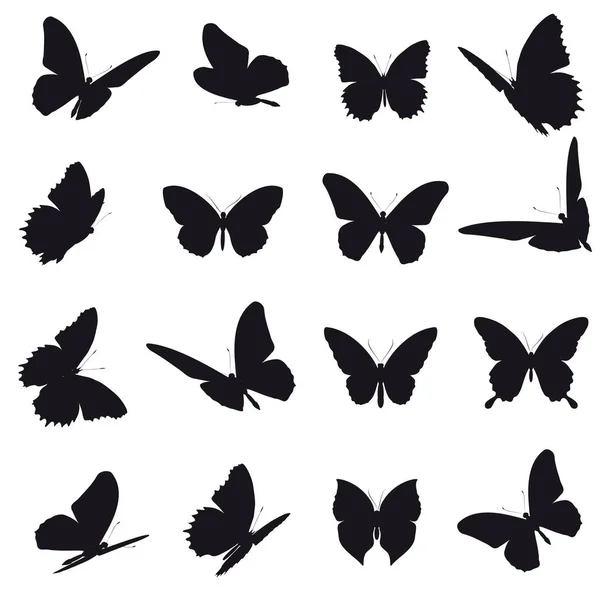 Ilustración Vectorial Mariposas Negras Aisladas Sobre Fondo Blanco — Archivo Imágenes Vectoriales