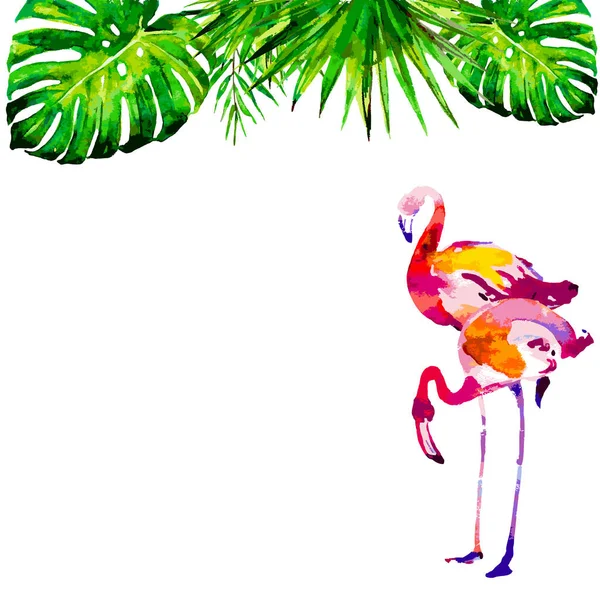 Wunderschöne Flamingos Aquarell Vektorillustration Isoliert Auf Weißem Hintergrund — Stockvektor