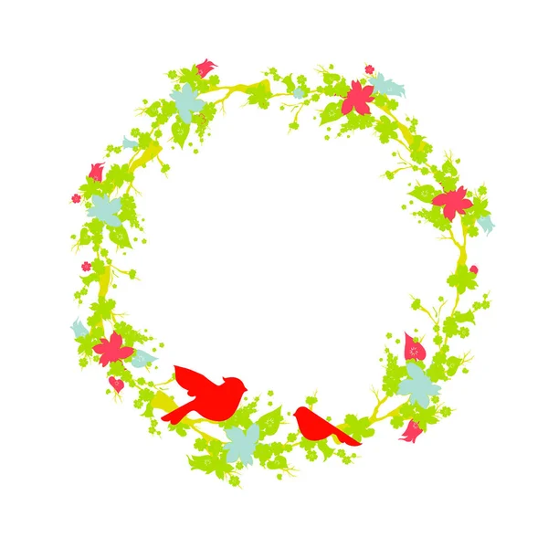 Vektorová Ilustrace Krásnými Ptáky Květinovými Siluetami — Stockový vektor