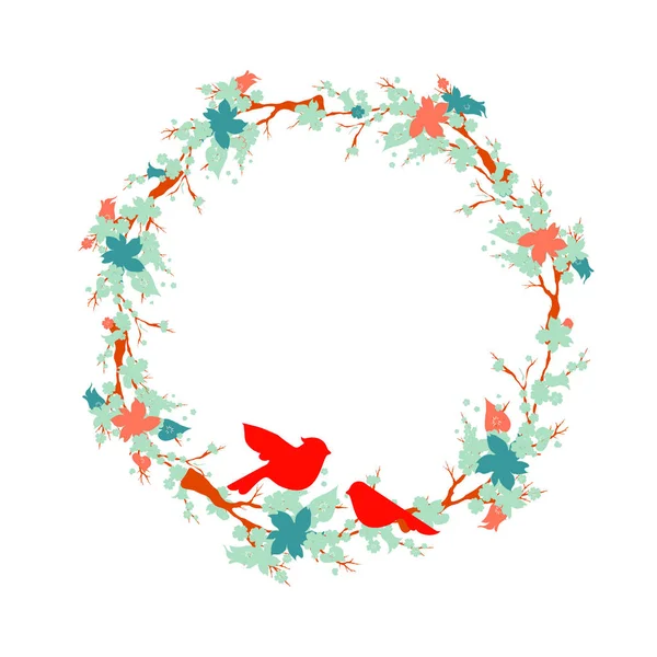 Illustration Vectorielle Avec Oiseaux Beauté Silhouettes Florales — Image vectorielle